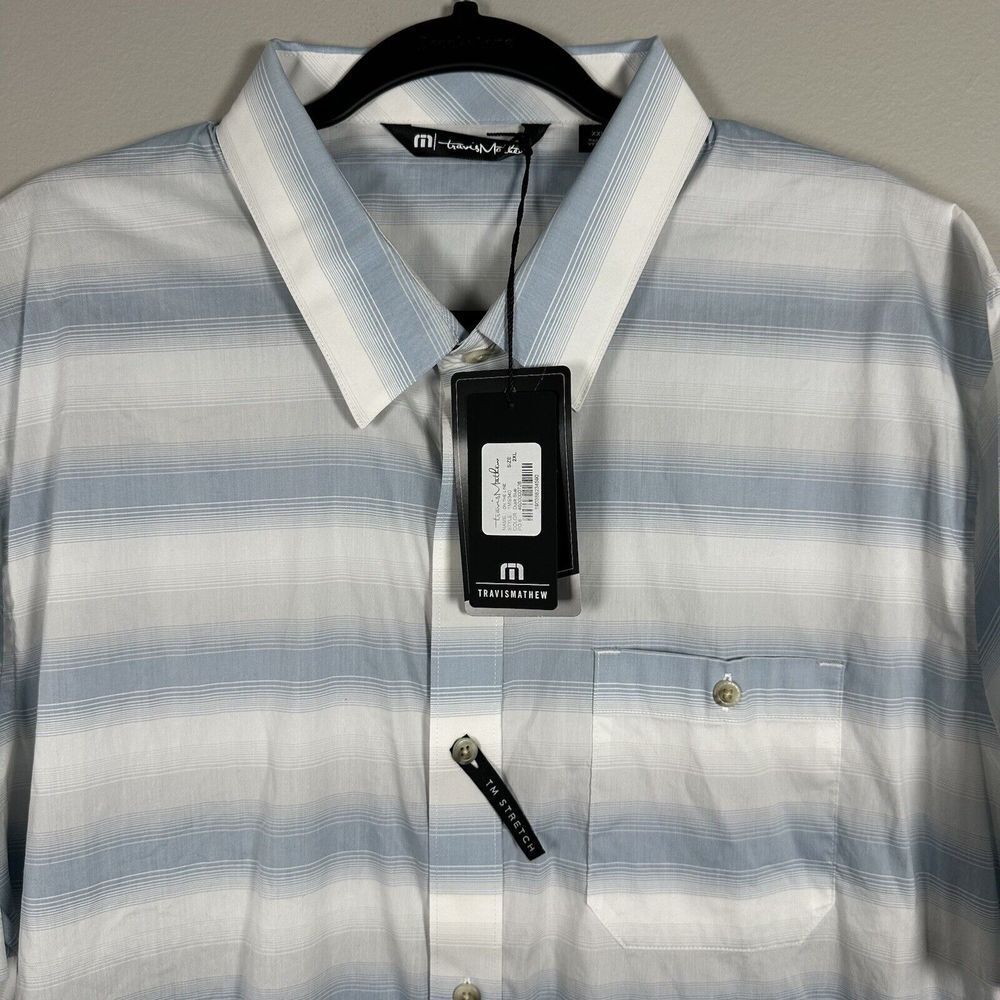 NWT Travis Mathew 2XL Dusk‎ Blue White On The Line Short Sleeve Button Up Shirt - Picture 3 of 7